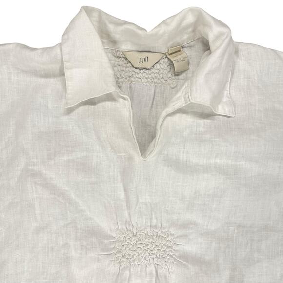 J. Jill White Linen Popover Collared Top Womens Size Medium Petite 3/4 Sleeve - Picture 2 of 15